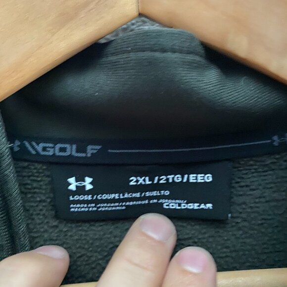 Under Armour Golf UA Loose Fit 1/4 Zip ColdGear Sweatshirt Jacket 2XL Dark Green - Picture 2 of 4